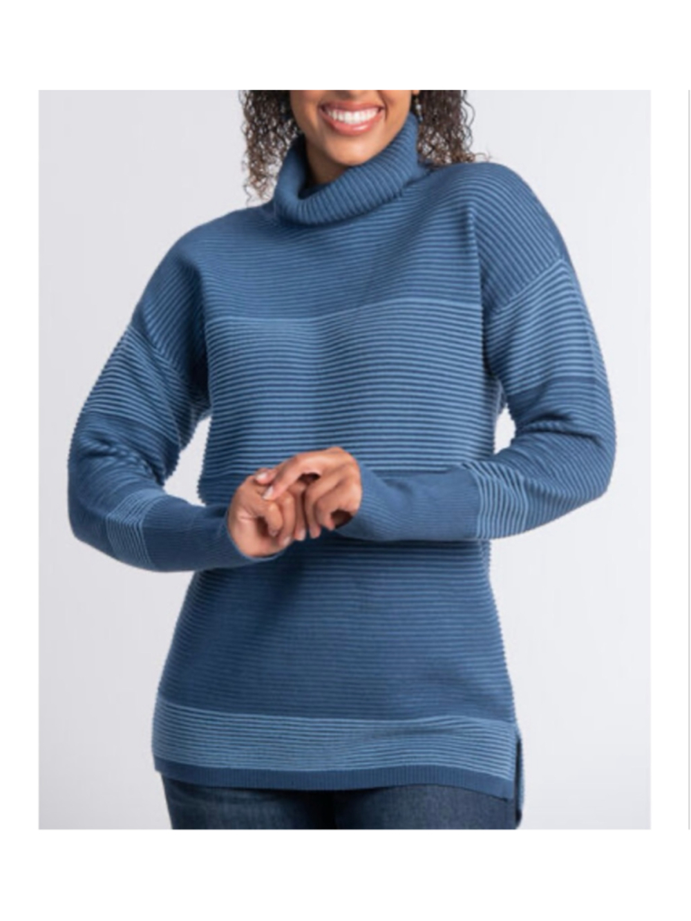 Tribal Jeans Blue Striped Turtleneck Sweater Petite Small